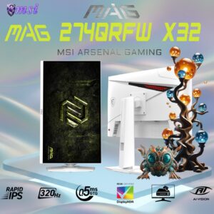 MSI MAG 274QRFW X32 27-inch QHD 320Hz Flat Rapid IPS White Gaming Monitor – DisplayHDR 400 – 0.5ms GtG – Adaptive Sync – HDMI 2.1 – 4-Way Adjustable Stand – Anti-Flicker – Low Blue Light | 6 MONTHS WARRANTY