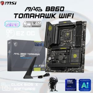 MSI MAG B860 TOMAHAWK WIFI ATX Motherboard , Wi-Fi 7, 5G LAN, Thunderbolt 4, PCIe 5.0, DDR5 9200+ OC, & EZ DIY Features , Supports LGA 1851 Intel® Core™ Ultra Processors (Series 2) | 1 YEAR WARRANTY