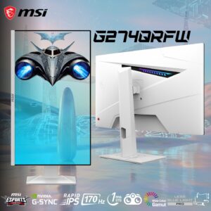 MSI Optix G274QRFW 27” Rapid IPS WQHD White Gaming Monitor , 170Hz Refresh Rate , 1ms GtG , G-SYNC Compatible , Wide Color Gamut , HDR Ready , Tilt – Swivel – Height – Pivot Adjustable Stand | 6 MONTHS WARRANTY