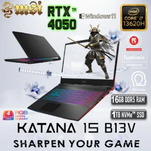 MSI KATANA 15 B13VEK Intel® Core i7-13620H | 16GB DDR5 RAM , 1TB NVMe SSD | GeForce RTX 4050 (6GB) | 15.6-inch FHD, IPS-Display 144Hz | 4 Zone RGB Keyboard | Windows 11 | BLACK