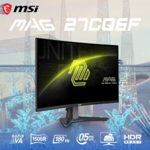 MSI MAG 27CQ6F 27″ WQHD 180Hz 0.5ms Curved Gaming Monitor With Rapid VA Panel, Adaptive-Sync, HDR Ready, AI Vision, HDMI CEC & Tilt Adjustable Stand 