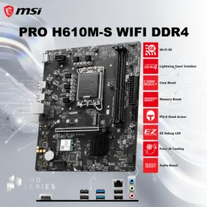 MSI PRO H610M-S WIFI DDR4 mATX Motherboard With Intel® 14th 13th 12th Gen CPU Support, DDR4 3200MHz Dual-Channel, PCIe 4.0, M.2, Wi-Fi 6E, Bluetooth® 5.3, HDMI, USB, Audio Boost | 1 YEAR WARRANTY