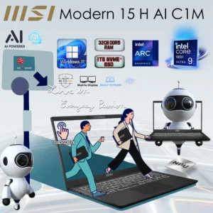 MSI MODERN 15 H AI C1MTG Intel® Core™ Ultra 9 – 185H | 32GB DDR5 RAM , 1TB NVMe SSD | Intel® Arc Graphics | 15.6″ FHD Touchscreen | White Backlight Keyboard | Windows 11 | Classic Black