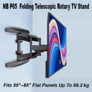 NB P65 Cantilever TV Wall Mount ; Fits 55″–85″ Flat Panels ; Full Motion Tilt +8°/-5°, Swivel 180°, Rotation ±4°, Max Load 68.2 kg, Max Extension 500 mm, Powder-Coated Steel