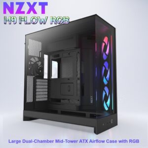 NZXT H9 Flow RGB Large Dual-Chamber Mid-Tower ATX Airflow BLACK Case With Mesh Panels, 10-Fan Support, 420mm Radiator Space, 435mm GPU Clearance, And Back-Connect Ready