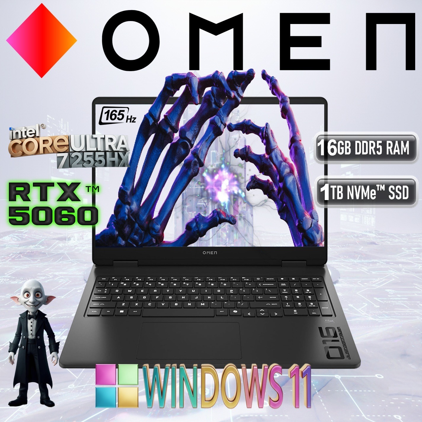 HP OMEN Slim 16 : Intel® Core Ultra 7 255H | 16GB DDR5 RAM ; 1TB NVMe SSD | RTX 5060 (8GB) + Arc 140T GPU | 16-inch 2K 165Hz Display | Backlit Anti-Ghosting Keyboard | Windows 11 | SHADOW BLACK ~ 16-an0037wm