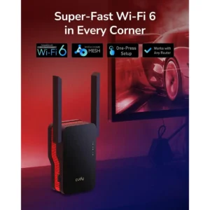 Cudy RE3000 AX3000 WiFi 6 Mesh Range Extender – Dual Band 2402 Mbps + 574 Mbps, Gigabit Port, OFDMA, MU-MIMO, WPA3, WPS, Wired/Wireless Backhaul, Supports 50 Devices