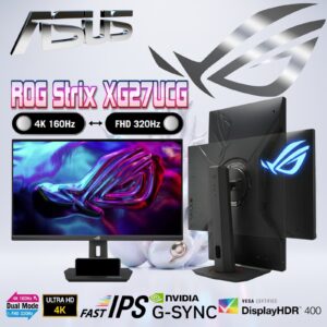 ASUS ROG Strix XG27UCG Dual mode 27-inch Gaming Monitor – Switch Between 4K 160Hz or FHD 320Hz , 1ms (GTG), Fast IPS, USB Type-C, G-Sync , DisplayWidget Center, tripod socket, HDR, Aura Sync , Fully Adjustable Stand  | 6 MONTHS WARRANTY