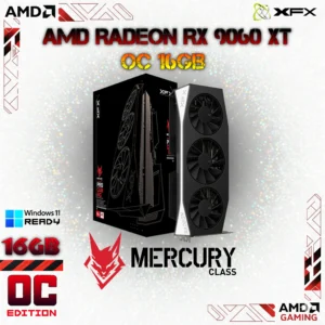 XFX Mercury AMD Radeon RX 9060 XT OC Gaming Edition With 16GB GDDR6, 2048 Stream Processors, PCIe 5.0, Dual Slot, Triple Fan Cooling, DisplayPort 2.1, HDMI 2.1, 3320MHz Boost Clock , White LED, AMD & Windows 11 Ready