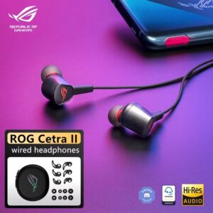 ROG Cetra II Core 3.5mm Gaming Earbuds – ASUS Essence Drivers, Deep Bass, Ergonomic LSR Comfort Fit, Metal Housing, In-Line Controls, Multi-Platform Support (PC/PS5/Xbox/Switch)