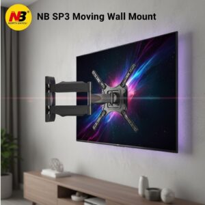 NB SP3 Full Motion TV Wall Mount – Fits 32″–55″ TVs, 27.2KG Load, 400×400mm Max VESA, 180° Swivel, +5°/–8° Tilt, ±4° Rotation, Extends 400mm, Heavy-Duty Folding Arm
