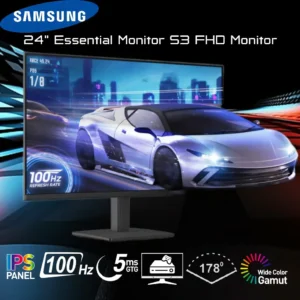 SAMSUNG 24″ Essential Monitor With IPS Panel, 100Hz Refresh Rate, Tilt-Only Stand, Eye Saver Mode, Game Mode, Ultra-Slim Bezel, HDMI & D-Sub Connectivity | S30GD