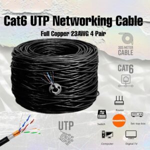 SONIX Cat6 UTP Networking Cable 305 meters Outdoor Full Copper 23AWG 4 Pair , High-Speed Gigabit LAN Cable , Durable PVC Jacket , CE, ROHS, ISO Certified