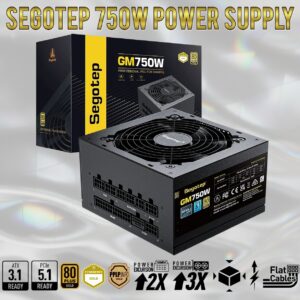 Segotep GM750W 80 Plus Gold Full Modular ATX 3.1 & PCIe 5.1 Gaming 750W Full-Modular Power Supply With 93% Efficiency, 12VHPWR Cable, Low-Noise Hydraulic Fan