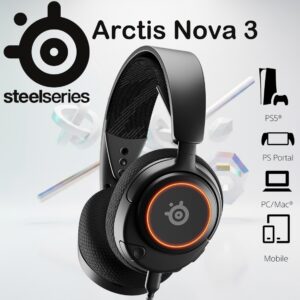 SteelSeries Arctis Nova 3 Wired Gaming Headset – Almighty Audio, 360° Spatial Sound, ClearCast Gen 2 Mic, RGB PrismSync, USB-C + USB-A + 3.5mm Cables – PC, PS5, Xbox, Switch, Mobile Compatible | OPEN BOX 