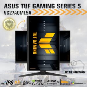 TUF Gaming Series 5 – VG27AQML5A Gaming Monitor – 27-inch QHD Fast-IPS panel, 300Hz, 0.3ms , G-SYNC® compatible AMD FreeSync Premium, ELMB SYNC, VESA DisplayHDR 400, 95% DCI-P3, DisplayWidget Center, Gaming AI , Tilt – Swivel – Pivot – Height Adjustment | 6 MONTHS WARRANTY
