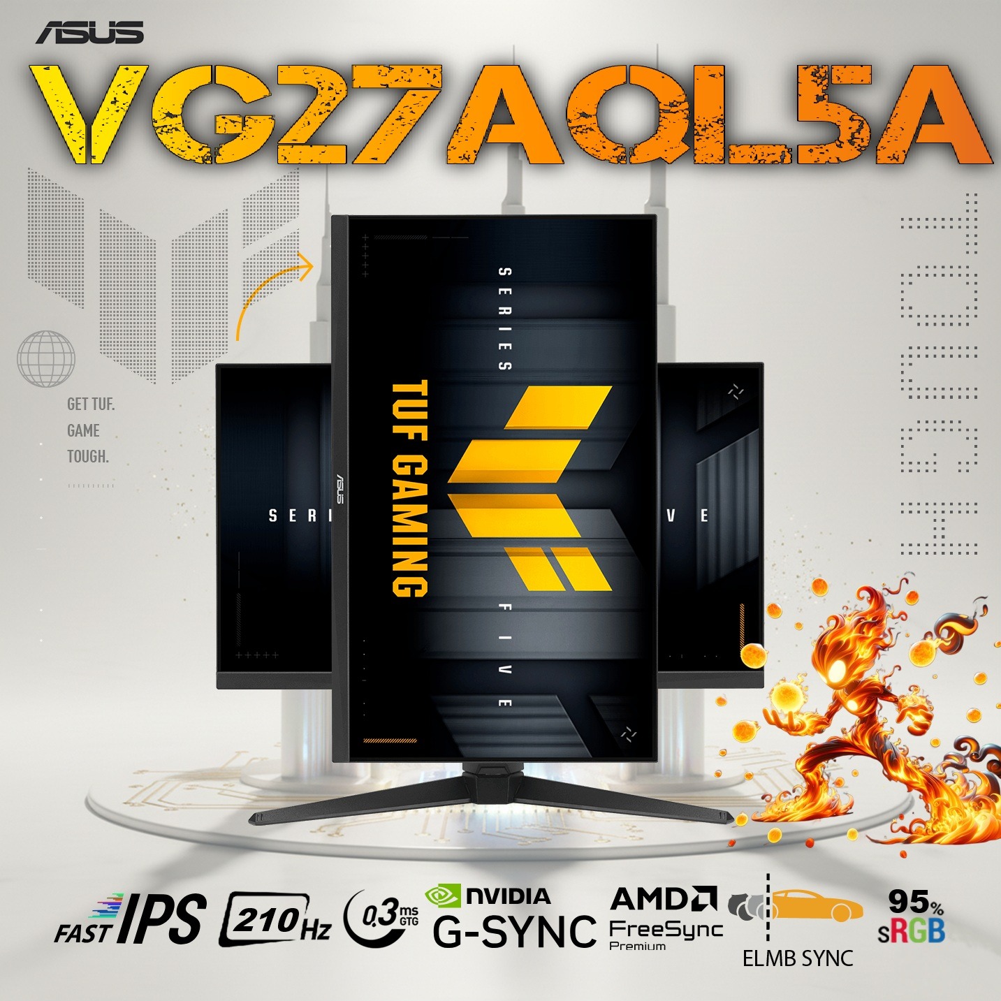 ASUS TUF Gaming Series 5 – VG27AQL5A Gaming Monitor – 27-inch, QHD(2560×1440), 210Hz(OC), Fast IPS, ELMB SYNC, 0.3ms GTG (min.), Stereo speaker, DisplayWidget Center, Gaming AI, Height Adjustment | 6 MONTHS WARRANTY