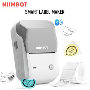 NIIMBOT B1 Bluetooth Thermal Label Maker – 2″ Portable Sticker Printer, 203DPI Resolution, Ink-Free Printing, Excel Batch Labels, iOS Android Windows Compatible, For Home Office Small Business | GREY 
