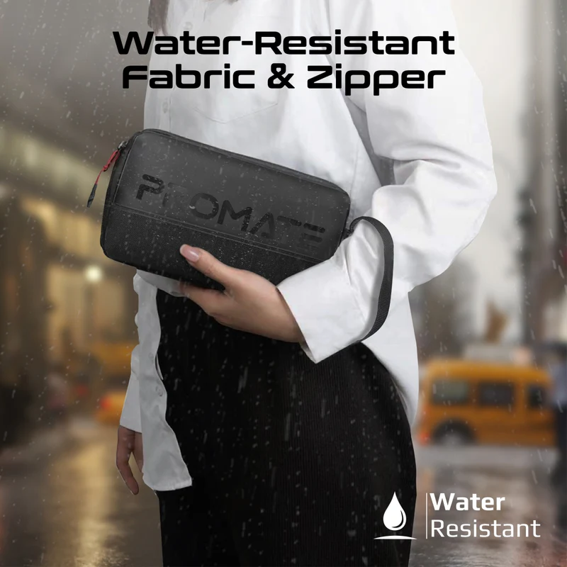 Promate Vali Lightweight Tech Essentials Organizer Pouch – Compact Travel Gadget Bag, Multi-Compartment, Durable Cordura + Skin Film Material, 1.79L Capacity, Sleek & Stylish