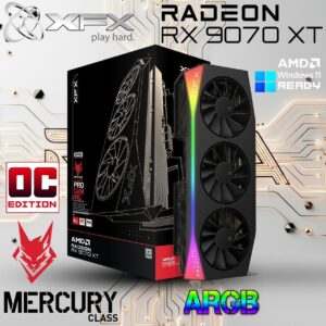 XFX Mercury AMD Radeon RX 9070XT OC Gaming Edition 16GB GDDR6 with ARGB, Apparatus Accelerating Advanced AAA Action, Augmented AI-Upscaled AMD Architecture, Airflow-Amped Vapor-Chamber Arsenal | BLACK  ~ RX-97TRGBBB9