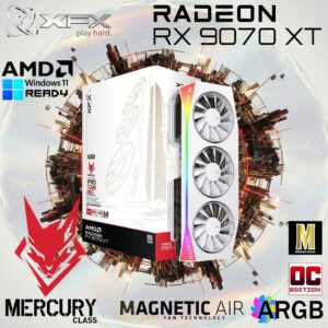 XFX Mercury AMD Radeon RX 9070XT OC White Magnetic Air Edition 16GB GDDR6 GPU With Vapor Chamber, Magnetic Air Fans, ARGB Strip, 3100MHz Boost, PCIe 5.0, RDNA 4 Architecture |  WHITE ~ RX-97TMARGW9