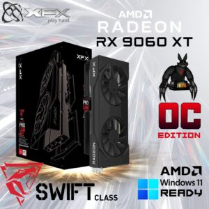XFX Swift AMD Radeon RX 9060 XT OC Gaming Edition 8GB GDDR6 Graphics Card With 3320MHz Boost Clock, 20Gbps Memory Speed, Dual-Fan Cooling, PCI-E 5.0, DP 2.1 & HDMI 2.1 Outputs | BLACK ~ RX-96TSW8GBQ