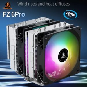 Segotep FZ6 Pro ARGB Dual-Tower CPU Cooler with Dual 120mm Fans, 6×6mm Copper Heat Pipes, 260W TDP Cooling Performance, PWM Control and Intel LGA1700/1851 & AMD AM4/AM5 Compatibility