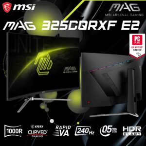 MSI MAG 325CQRXF E2 31.5″ WQHD 240Hz Curved Gaming Monitor ;(1000R) HDR Ready Rapid VA Panel 0.5ms GtG ; 2560 x 1440 (WQHD) High Resolution ; (1000R) Curved Display ;  AI Vision ; Height/Tilt/Swivel Adjustability  | 6 MONTHS WARRANTY