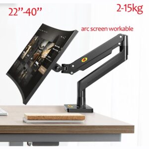 Gas Spring Arm 22″ – 40″ Curved Arc Screen Desktop Monitor Holder | 360 Rotation | 3 – 15 kgs Load Capacity | Monitor Mount Arm with USB 3.0