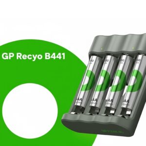 GP Recyko B441 Fast USB Charger with 4 AA 2100mAh Rechargeable Batteries – 3-Hour Quick Charge, Auto Cut-Off, Eco-Friendly Design, Saves up to 4000 Single-Use Batteries