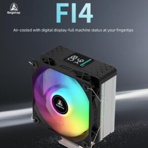 Segotep FI4 Digital Black Air Cooler with 4 Copper Heat Pipes, 120mm PWM ARGB Fan, Detachable Real-Time CPU Status Display, 180W TDP Cooling for Intel LGA1700 & AMD AM5 Systems