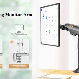 Monitor Desk Mount Long Arm for Monitors from 22″ – 30″ / Bracket Load 2-12 Kgs; Ultra Wide Full Motion Swivel Height Adjustable Monitor Stand H100