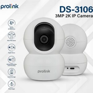 Prolink DS-3106 3MP Smart Wi-Fi Home Security Camera – Full HD 2304×1296, AI Detection, Pan/Tilt/Zoom, 2-Way Audio, Night Vision 10m, Onvif Compatible, White