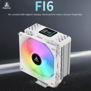 Segotep F16 ARGB CPU Air Cooler with 6×6mm Copper Heat Pipes, Detachable Digital Display, 120mm Hydraulic Bearing Fan, 155mm Tower Height, Intel LGA/AMD AM4/AM5 Compatible | White