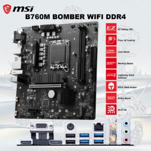 MSI B760M Bomber WiFi DDR4 mATX Motherboard , Supports Intel Core 14th/13th/12th Gen , PCIe 4.0 , Wi-Fi 6E ,2.5G LAN , Dual M.2 Gen4 , HDMI DP VGA , Audio Boost , RGB Sync | 1 YEAR WARRANTY