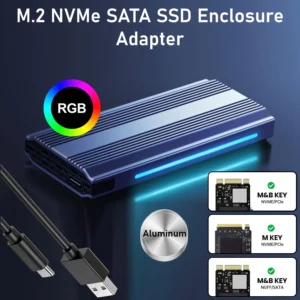 M.2 NVMe SATA SSD Enclosure Adapter Aluminum, 10Gbps USB 3.2 Gen 2 to NVMe SATA M-Key/(B+M) Key, Tool-Free Case w/ UASP, TRIM, Heat Sink, LED, Up to 8TB, 2242/2260/2280 | Silver Grey