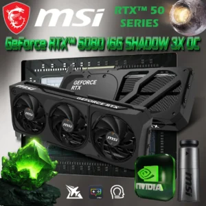 MSI GeForce RTX 5080 16GB GDDR7 Shadow 3X OC Graphics Card With DLSS 4, Triple TORX Fan 5.0, 30Gbps GDDR7, 10752 CUDA , 2655 MHz Extreme Performance, PCI Express® Gen 5, Blackwell Architecture, HDMI 2.1b, SFF-Ready, Afterburner & Zero Frozr | BLACK | 1 YEAR WARRANTY