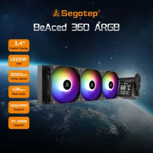 SEGOTEP BeAced 360 Liquid Cooler | 3x ARGB Fans | Digital Display | 360mm Radiator | Quiet Pump | Hydraulic Bearing | PWM Cooling | Black