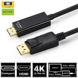 1.8m DisplayPort to HDMI Cable DP to HDMI 2.0 Adapter 4K 60Hz Video Audio Laptop or desktop PC to HDMI-equipped displays, HDTVs, and projectors 