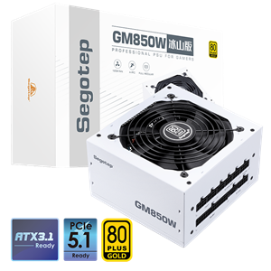 Segotep GM850W White 850W PCIe 5.0 Full Modular 80 Plus Gold PSU ATX 3.1 Gaming Power Supply, 12VHPWR Cable, 12+4PIN port and Dual 6+2Pin ports for Different Graphics Cards, Silent Fan mode | WHITE