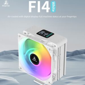Segotep FI4 Digital White Air Cooler with 4 Copper Heat Pipes, 120mm PWM ARGB Fan, Detachable Real-Time CPU Status Display, 180W TDP Cooling for Intel LGA1700 & AMD AM5 Systems