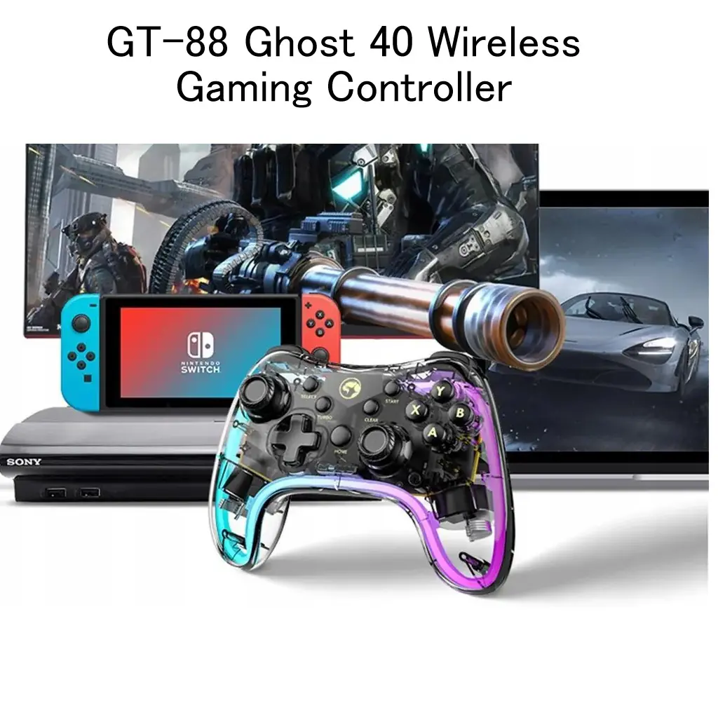 GT-88 Ghost 40 Wireless Gaming Controller | Android / iOS / PC / PS3 / PS4 / Nintendo Switch | 8-12H Playtime | 3D Joystick | Ergonomic Anti-Slip Grip | Mobile Stand 8.5CM