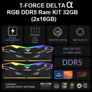 TEAMGROUP T-FORCE DELTA RGB DDR5 Ram KIT 32GB (2x16GB) 6000MHz PC5-48000 CL38 1.25V Intel XMP & AMD Expo Compatible Desktop Memory Module Ram Black FF7D532G6000HC38ADC01