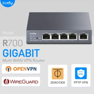 Cudy Gigabit Multi-WAN VPN Router, Up to 4 Gigabit WAN Ports, SMB Router, Load Balance, Lightning Protection, PPTP L2TP WireGuard OpenVPN IPsec VPN Router | R700 | NO WARRANTY
