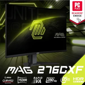MSI MAG 276CXF 27″ FHD 280Hz (1500R) Curved Gaming Monitor ; 0.5ms (MPRT) Rapid VA Panel Non-Glare with Narrow Bezel ; Less Blue Light AI Vision ; Tilt Adjustability ; Adaptive Sync ; HDR Ready 
