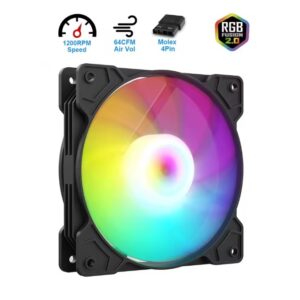 AsiaFox 120mm RGB PC Case Fan Black With Hydro Bearing 1200RPM 64CFM Airflow 24dBA Quiet Operation Molex 4 Pin Connector And 40000 Hour Lifespan