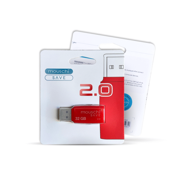 Mouschi Save 32GB USB Flash Drive – USB 2.0, Red, Lightweight & Compact, Plug-and-Play, Wide Compatibility with PCs, TVs, Printers, and More.
