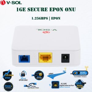 V.SOL V2801RE 1GE Secure EPON ONU With 1.25Gbps EPON, Rogue ONU Protection, Bridge And Router Modes, Wide Temperature Design, PX20+ Optical Interface, And Advanced Firewall