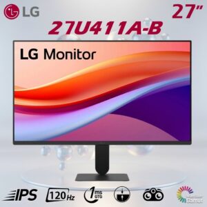 LG 27 Inch FHD IPS Monitor With 120Hz Refresh Rate HDR10 99% sRGB 1ms Motion Blur Reduction HDMI 2.0 Tilt Stand And Slim Virtually Borderless Design | 27U411A-B