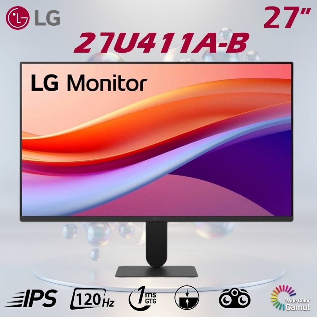 LG 27 Inch FHD IPS Monitor With 120Hz Refresh Rate HDR10 99% sRGB 1ms Motion Blur Reduction HDMI 2.0 Tilt Stand And Slim Virtually Borderless Design | 27U411A-B